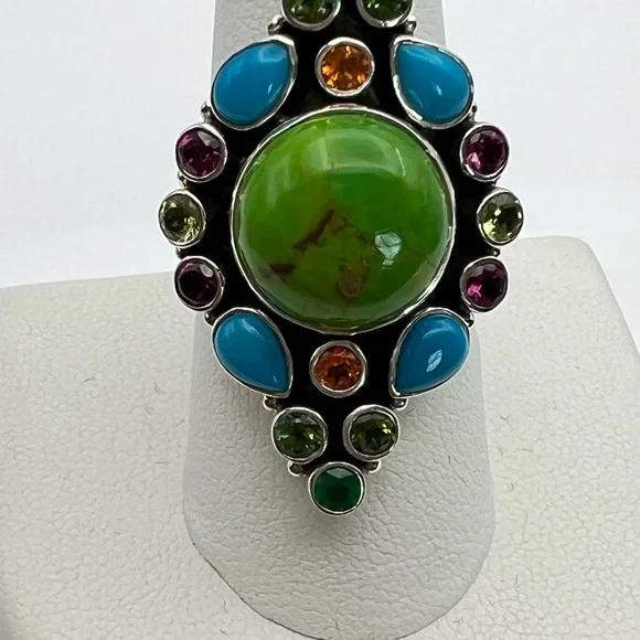 🦋NICKY BUTLER RAJ LIMITED EDITION Sterling Silver Turquoise Multi Gem Ring SZ 9 - Picture 12 of 13